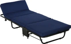 HOMCOM Gästebett Klappbar, 2-in-1 Klappbett Mit Rollen, Verstellbare Kopfteilhöhe, Stahl+Schaumstoff, Blau, 184 X 65 X 26 Cm