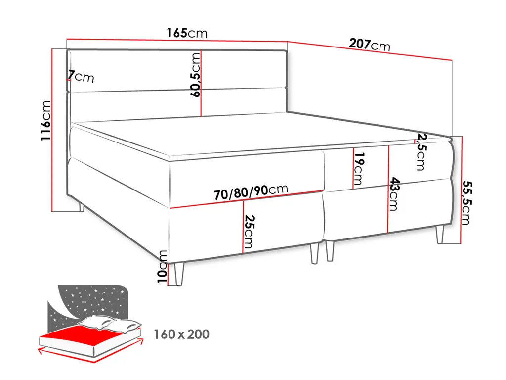 Mirjan24 Boxspringbett Flo, Bett Mit Zwei Bettkästen, Stilvoll Schlafzimmer Doppelbett (Itaka 27, Größe: 160x200 Cm) – Bild 7