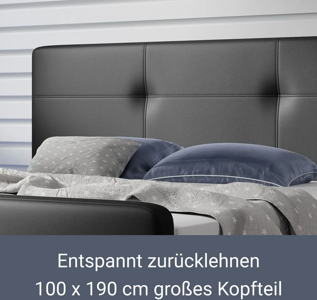 Juskys Boxspringbett Oakland 180 X 200 Cm – LED Beleuchtung, Bonell-Matratzen, Topper & Kunstleder – 58 Cm Komforthöhe – Schwarz – Bett Doppelbett – Bild 8