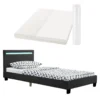 Juskys Polsterbett Verona 90x200 Cm - Bettgestell Inkl. LED-Beleuchtung, Lattenrost & Matratze - Schwarz - Kunstleder - Einzelbett Jugendbett