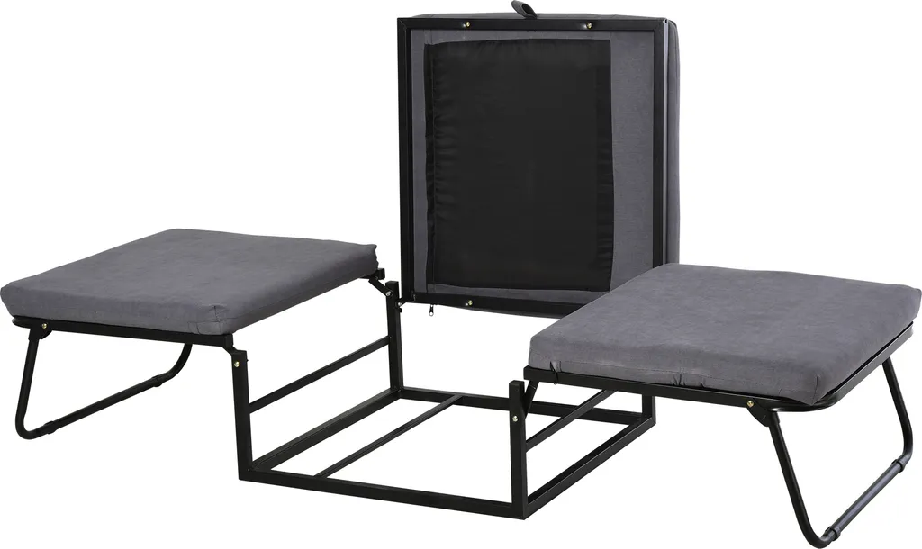 HOMCOM Gästebett Klappbar, 2-in-1 Klappbett Hocker, Verstellbare Kopfteilhöhe, Polyester+Stahl+Schaumstoff, Grau, 192 X 68 X 37 Cm – Bild 3