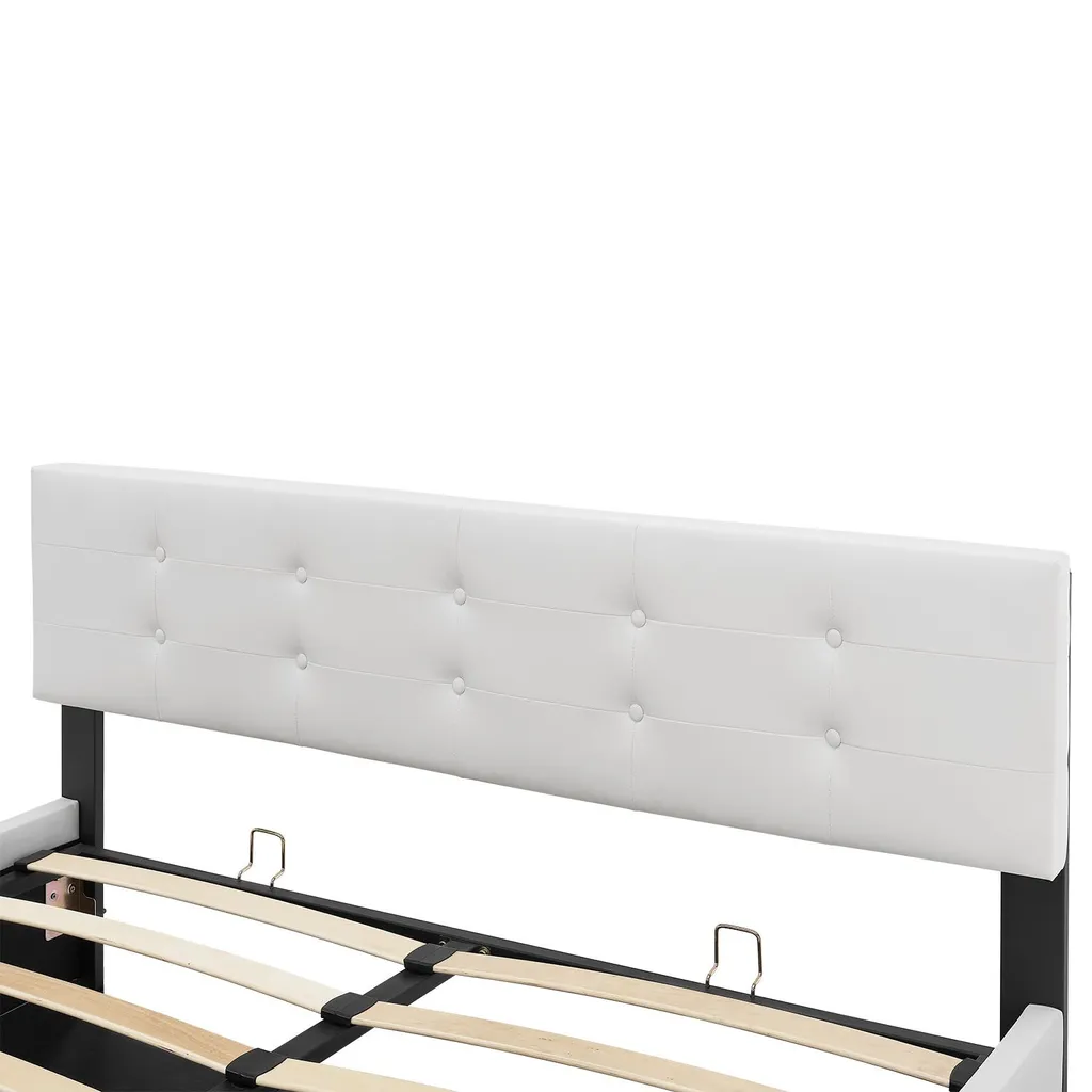 Juskys Polsterbett Marbella 140x200 Cm Mit Bettkasten & Lattenrost – Bettgestell Aus Kunstleder Und Holz – Bett Jugendbett Weiß – Bild 11