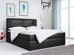 Boxspringbett Mit LED - Polsterbett Doppelbett Mit Bettkasten Stauraumbett - GOLD5 - Schwarz Kunstleder 180 X 200