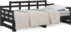 VidaXL Tagesbett Ausziehbar Schwarz Massivholz Kiefer 2x(90x200) Cm