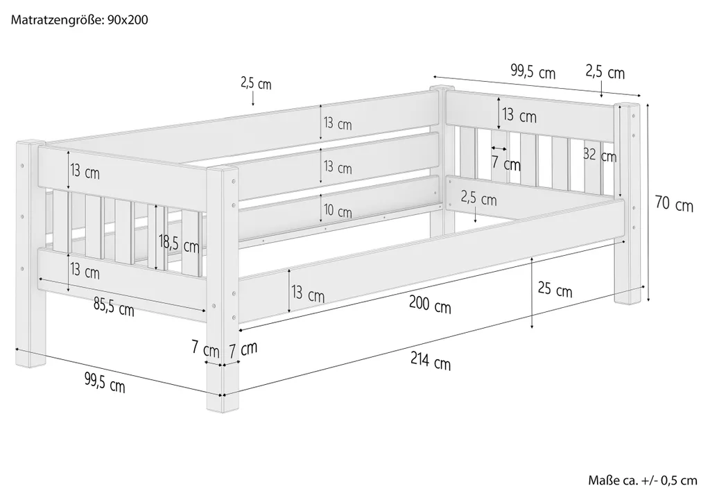Kieferbett Natur Einzelbett 90x200 Massivholz-Bettgestell Sofabett Mit Wählbarem Zubehör V-60.53-09Rollrost Inkl. – Bild 4