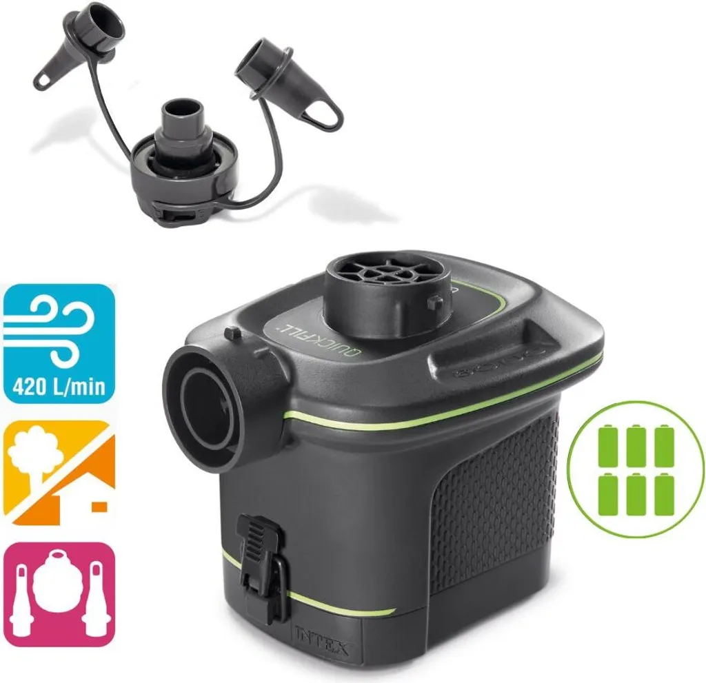 Intex Luftbett - 1 Person - 99 X 191 X 25 Cm - Grün - Mit Pumpe + Spannbettlaken Schwarz + Reperaturset – Bild 2