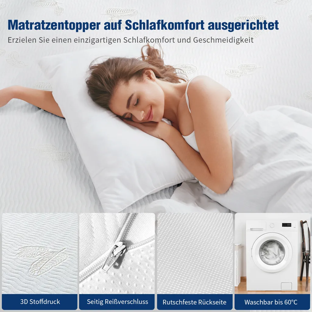 Newentor® 7cm Gel Memory Foam Topper 100x200 Matratzentopper, 2-in-1 Visco-Gelschaum Matratzenauflage Für Boxspringbett Unbequemes Schlafsofa – Bild 5