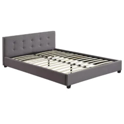 Polsterbett Doppelbett CLAIRE 140 X 200 Cm Anthrazit Grau, Inklusive Lattenrost, Mit Stoffbezug