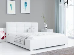 Polsterbett Mit Kopfteil - LAZIO Doppelbett Mit Bettkasten - Deko Bed Mit Lattenrost - 180x200 Cm Kunstleder Weiß