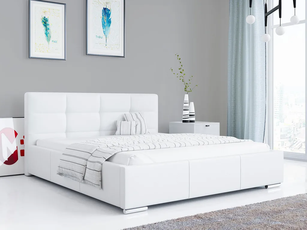 Polsterbett Mit Kopfteil - LAZIO Doppelbett Mit Bettkasten - Deko Bed Mit Lattenrost - 180x200 Cm Kunstleder Weiß