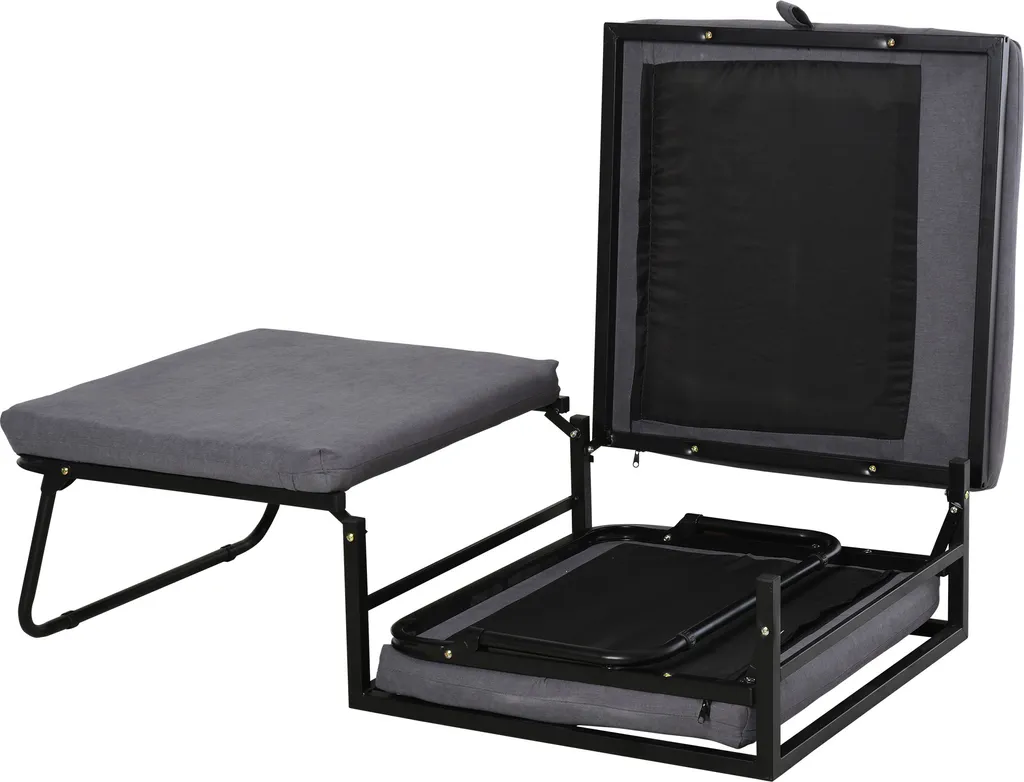 HOMCOM Gästebett Klappbar, 2-in-1 Klappbett Hocker, Verstellbare Kopfteilhöhe, Polyester+Stahl+Schaumstoff, Grau, 192 X 68 X 37 Cm – Bild 4