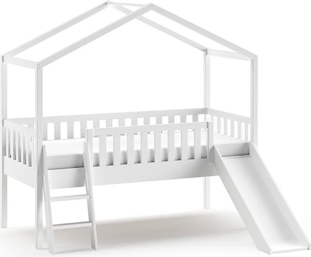 Vipack Hausbett Dallas Mit Leiter Und Rutsche, Liegefläche 90 X 200 Cm, Inkl. Rolllattenrost, Ausf. Kiefer Weiß Lackiert – Bild 4