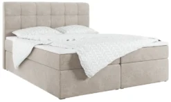 MKS MEBLE Boxspringbett- Doppelbett - Polsterbett Mit Multipocket-Matratze Und Topper - Stauraumbett Mit Bettkasten - H3 Matana Beige 120 X 200 Cm - Speed Dream
