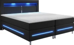 Mirjan24 Boxspringbett Milano, Polsterbett Mit Matratze, Stilvoll Doppelbett, LED-Beleuchtung (Farbe: Soft KM 100 Größe: 160x200 Cm)