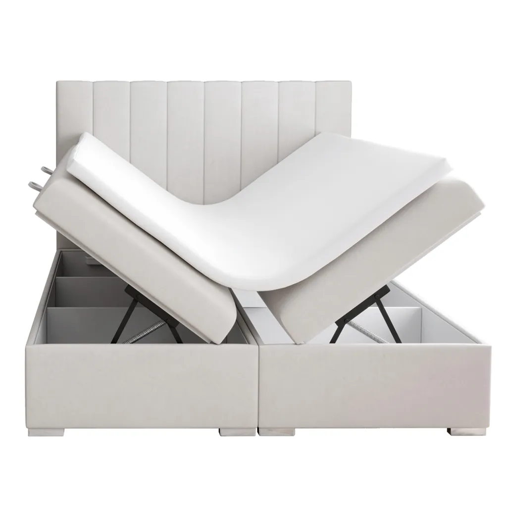 Selsey - Boxspringbett ALENNA, Doppelbett Mit 2 Bonellfederkernmatratzen, Topper, 2 Bettkästen Und Stoffbezug In Perlweiß, 180x200 Cm – Bild 4