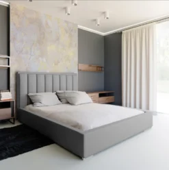 GRAINGOLD Doppelbett 180x200, Polsterbett Mit Bettkasten, Rückenlehne Und Lattenrost Ark - Grau