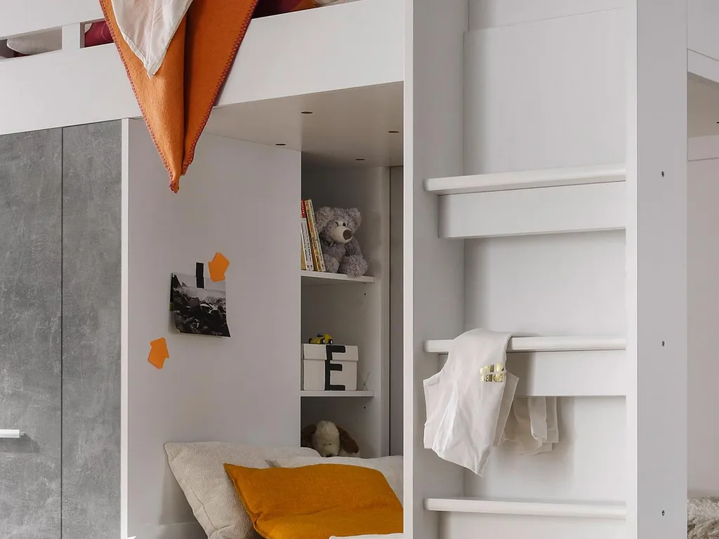 Etagenbett Kinderbett Hochbett Stockbett Funktionsbett Jugendbett Bett "Mimi I" Weiß / Beton – Bild 4