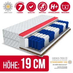Matratze 180x200 Cm ANGELO 7 Zonen H3 H4 Taschenfederkern Kokos Gelschaum Angelpearl Höhe Ca. 19 Cm Waschbaren Bezug Matratzenbezug Premium Jersey