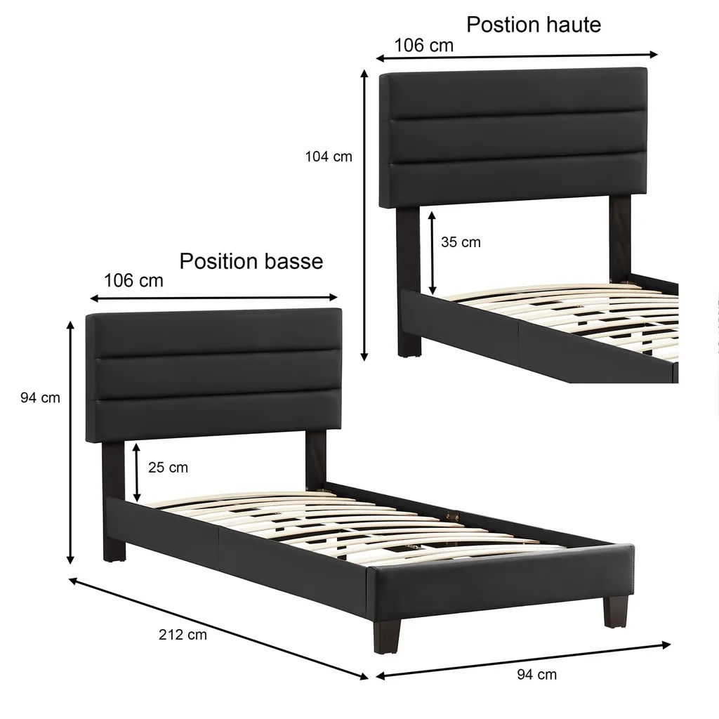 Polsterbett DESTINO 90x200 Cm, Bett Mit Kunstleder überzogen In Schwarz, Modernes Skandinavisches Einzelbett, Bequemes Gepolstertes Bett Inkl Lattenrost – Bild 5