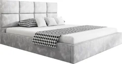 GRAINGOLD Doppelbett 160x200 Malo - Samtbett Im Modernen Stil - Bettkasten, Kopfteil, Lattenrost - Hellgrau