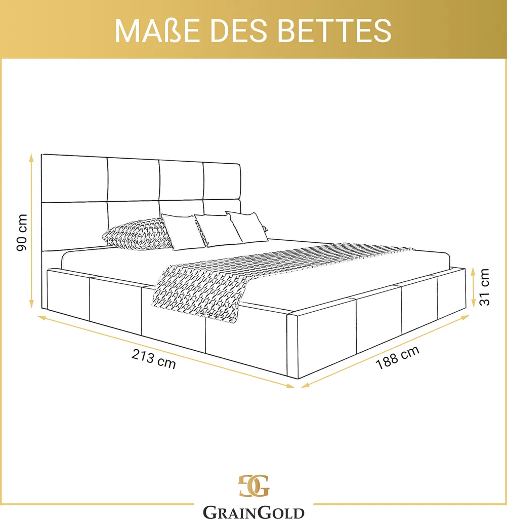 GRAINGOLD Doppelbett 180x200 Malo - Samtbett Im Modernen Stil - Bettkasten, Kopfteil, Lattenrost - Grau – Bild 5