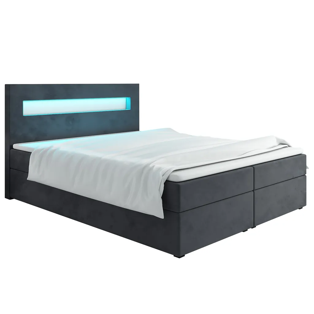 FURNIX Boxspringbett ALYSANNE 160x200 Bettkasten Topper LED JA96 Grau – Bild 2