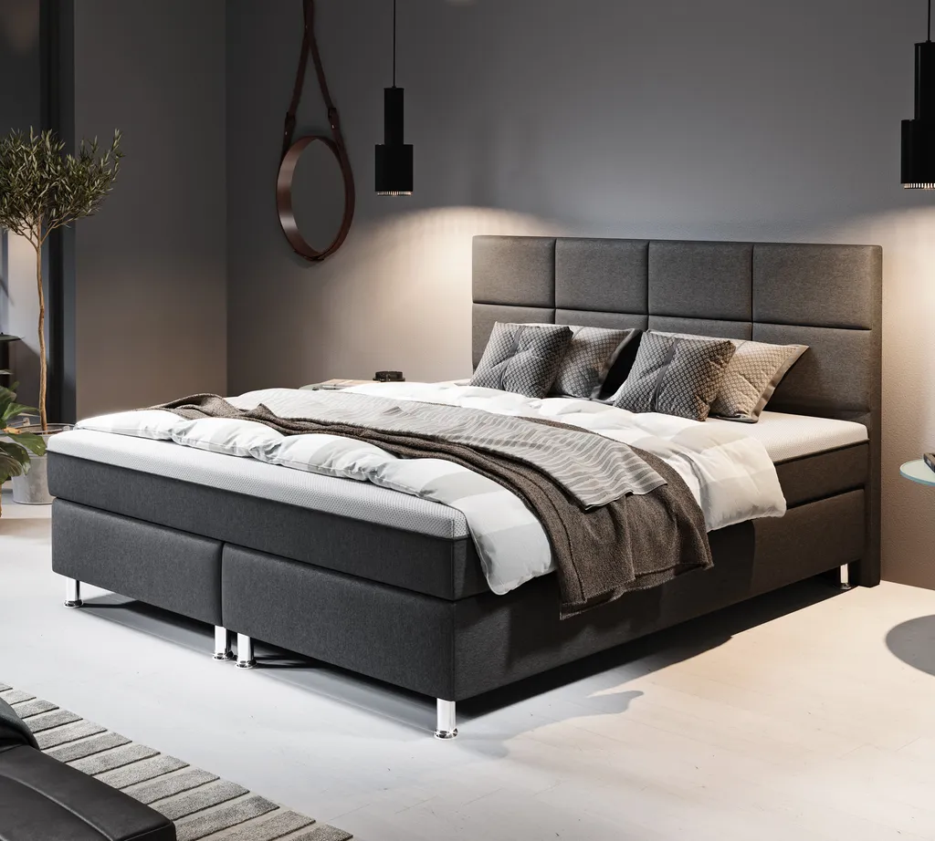 Boxspringbett Rotterdam Plus Mit Integriertem Topper 180x200 Webstoff Anthrazit – Bild 3