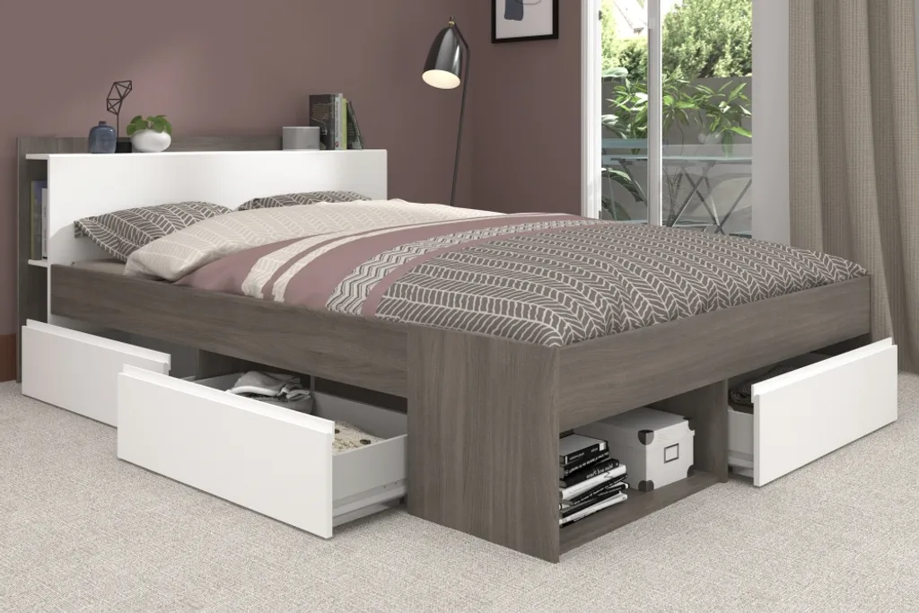 Funktionsbett Most 140*200 Cm Grau / Weiß Inkl 3 Roll-Bettkästen Kinder- Und Jugendbett Jugendbett Jugendliege Bettliege Bett Jugendzimmer Kinder- Und Jugendzimmer – Bild 3