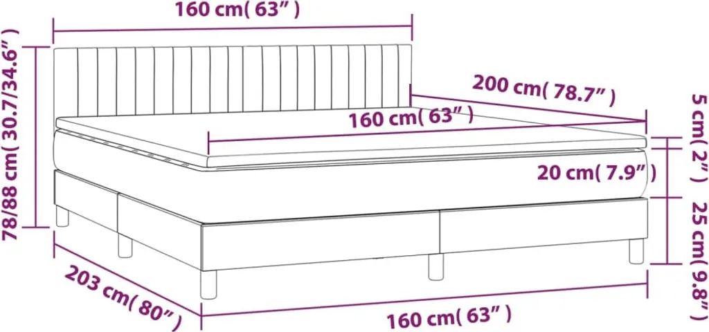 VidaXL Boxspringbett Mit Matratze Hellgrau 160x200 Cm Stoff – Bild 6