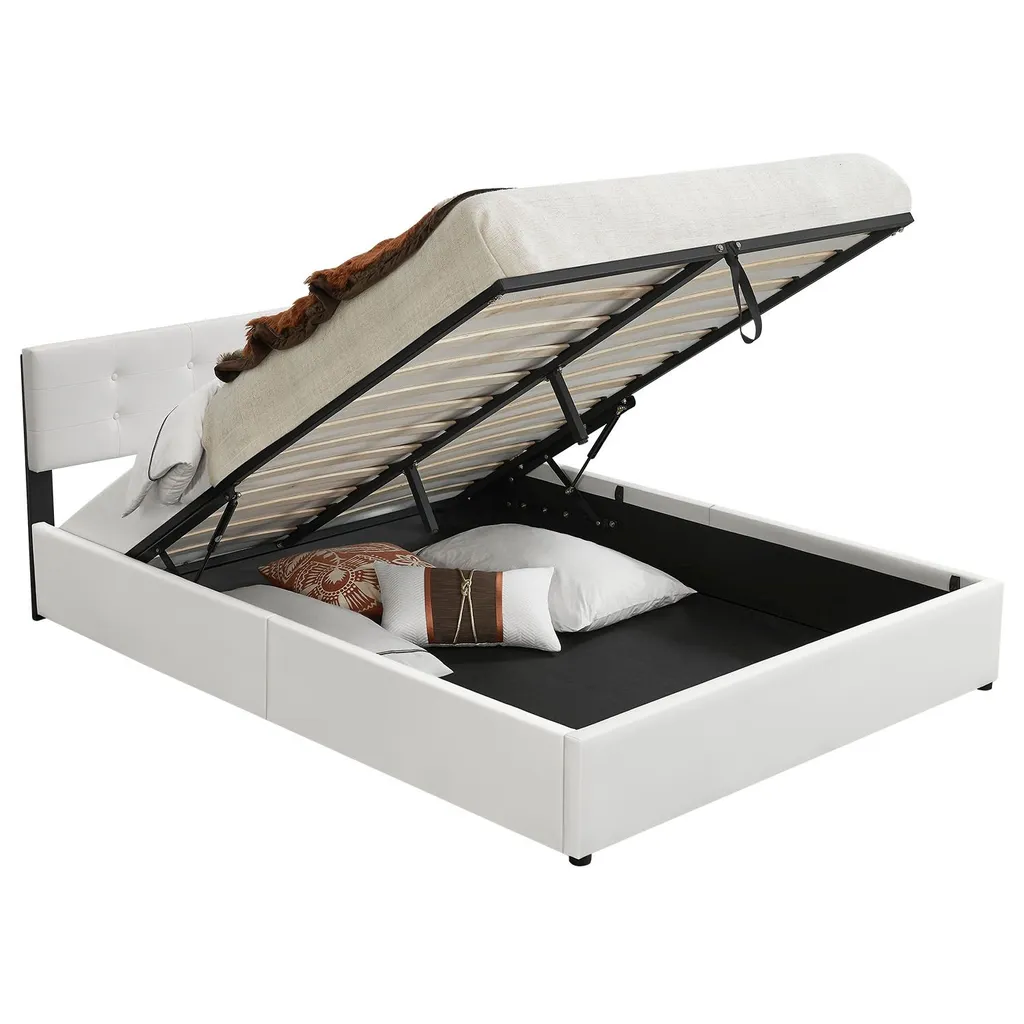 Juskys Polsterbett Marbella 140x200 Cm Mit Bettkasten & Lattenrost – Bettgestell Aus Kunstleder Und Holz – Bett Jugendbett Weiß – Bild 9