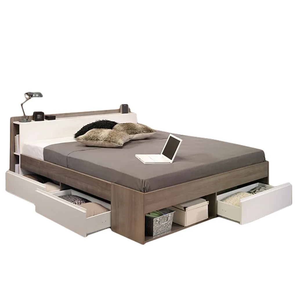 Funktionsbett Most 140*200 Cm Grau / Weiß Inkl 3 Roll-Bettkästen Kinder- Und Jugendbett Jugendbett Jugendliege Bettliege Bett Jugendzimmer Kinder- Und Jugendzimmer – Bild 2