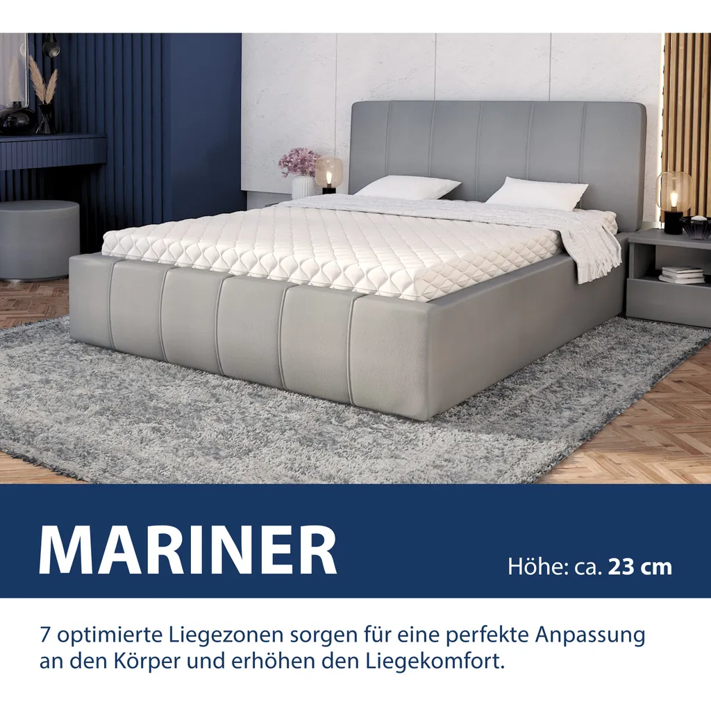 Matratze 140x200 Cm MARINER 7 Zonen H2 H3 Taschenfederkern Kaltschaum Höhe Ca. 23 Cm Mit Waschbarem Bezug Premium Jersey – Bild 4