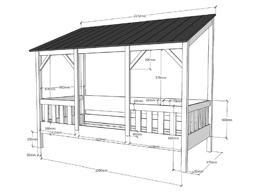 Vipack Hausbett Mit 90 X 200 Cm Liegefläche Und Bettschublade, Korpus Weiß Lackiert, Dach In Weiß – Bild 12