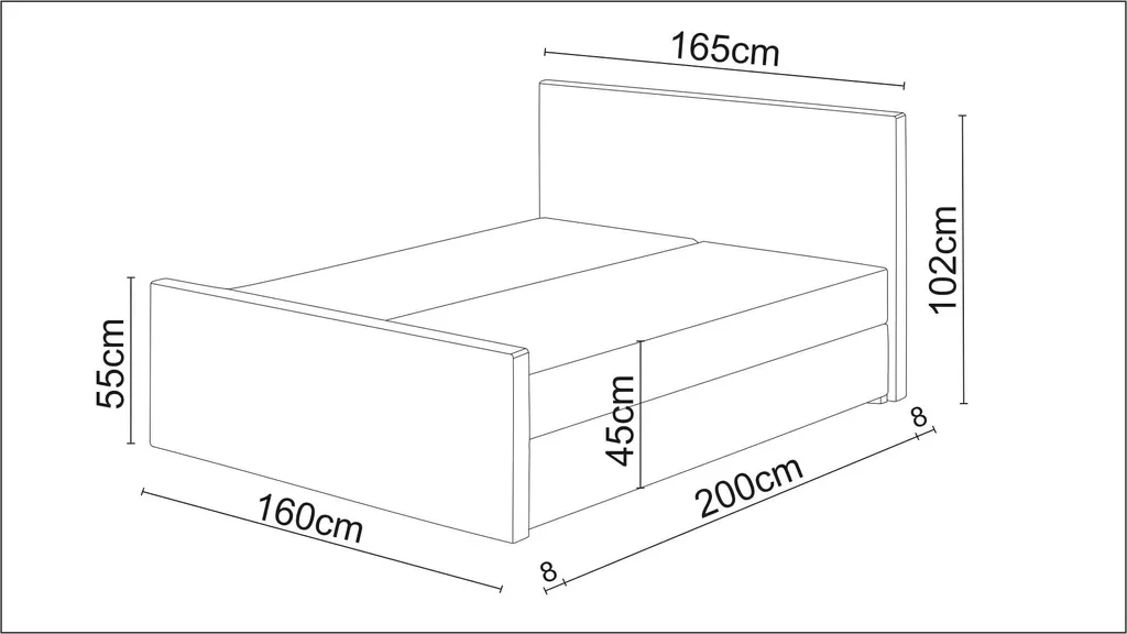 Möbel Designer MILA Bett Boxspringbett Bequemes Bett Mit 5-Zonen-Taschenfederkernmatratze Inkl. Topper 160 X 200cm Gesteppte KopfstützeCREME FARBE – Bild 2