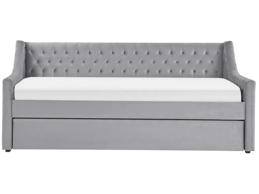 Tagesbett Grau Samtstoff 90 X 200 Cm Ausziehbar Mit Lattenrost Nieten Modern Glamour – Bild 6