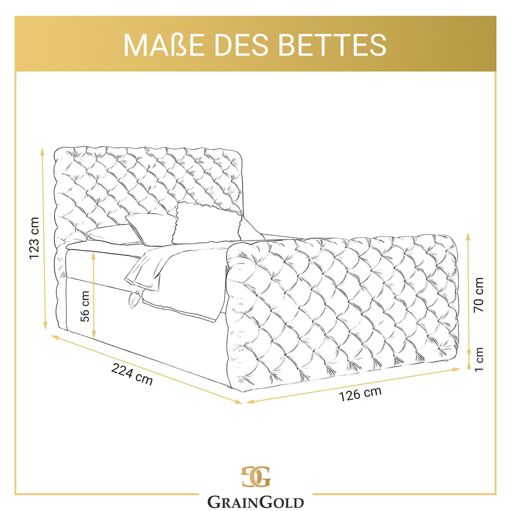 GRAINGOLD Kontinentalbett 120x200 Cleo Lux - Boxspringbett Mit Zwei Großen Bettkästen, Hauptmatratze Von Hochelastischer Schaum - Glamour-Stil Schlafzimmerbett - Grau (Riviera 91) – Bild 3