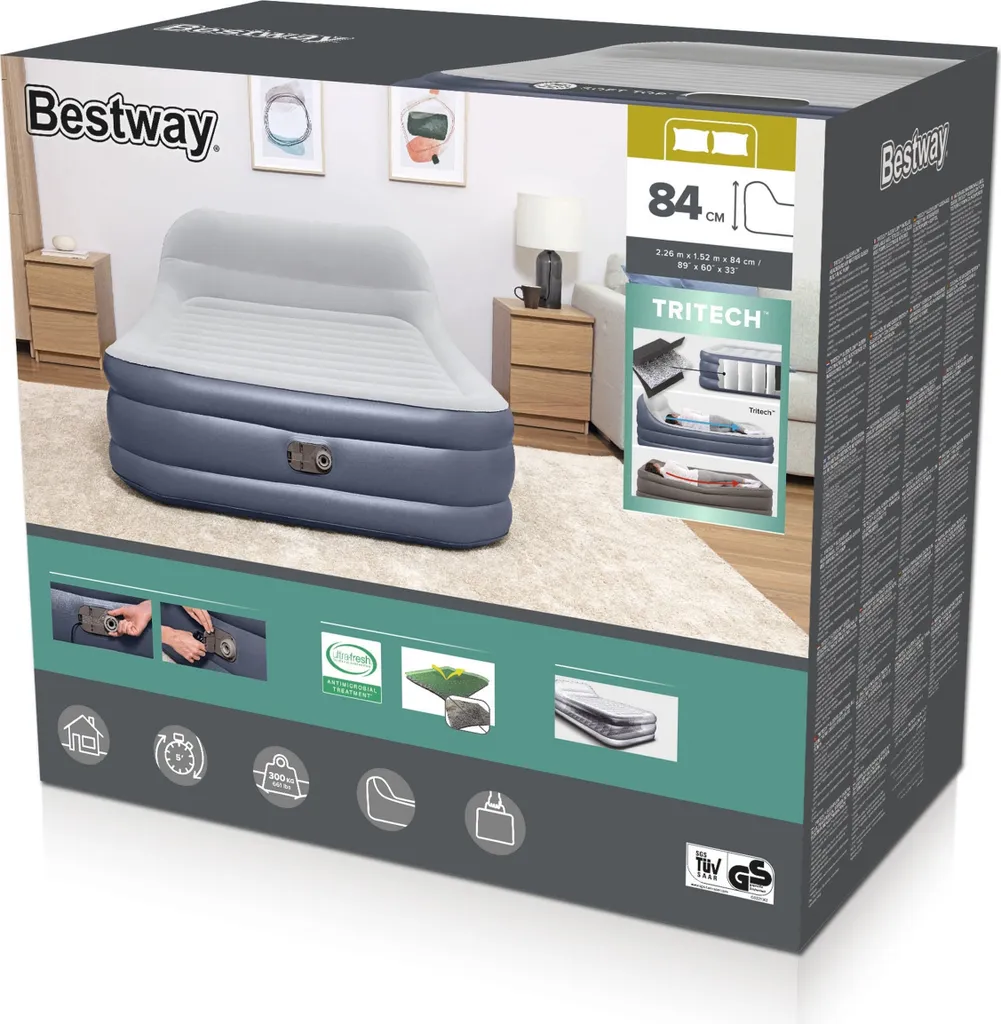 Bestway® TriTech™ Luftbett SleekFlow™ Mit Kopfteil & Luftpumpe Double XL/Hi 226 X 152 X 84 Cm – Bild 3