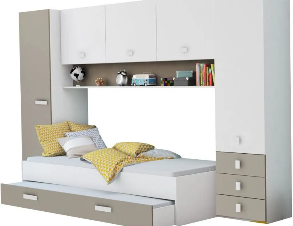 Schrankbett Lou Inkl Bettkasten Weiß / Braun B 304 Jugendzimmer Kinderzimmer Gäste Studentenzimmer Jugendbett Wandbett