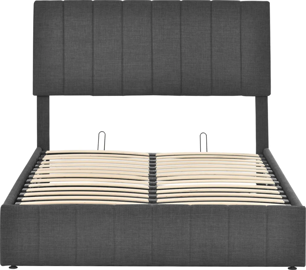 Merax Hydraulisches Boxspringbett 140x200cm Polsterbett Mit Bettkasten Und Lattenrost, Doppelbett Stauraumbett Aus Leinen, Grau – Bild 8