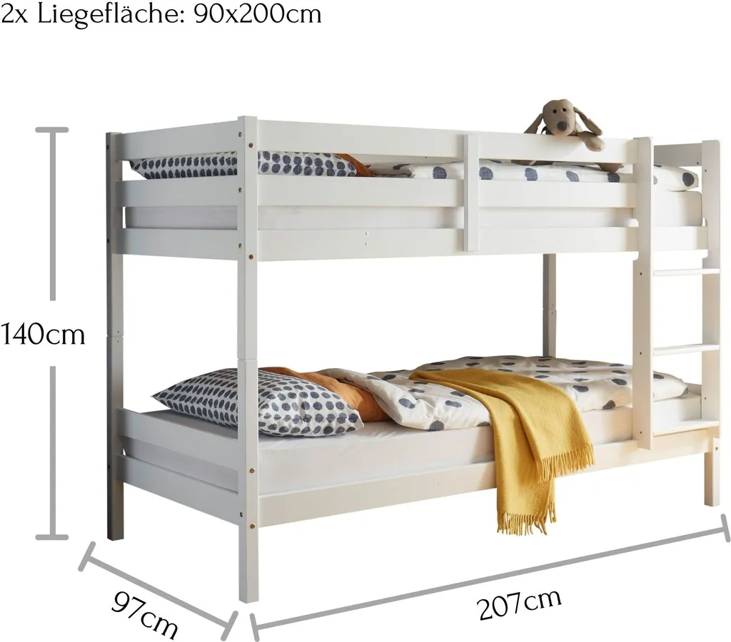 Kinderbett Jugendbett Bett Kinder Etagenbett "Moritz I" Kiefer Weiß – Bild 6