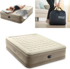 Intex 64428ND - Luftbett Queen Ultra Plush Mit Pumpe 203 X 152 Cm - Selbstaufblasend Luftmatratze Gästebett Airbed